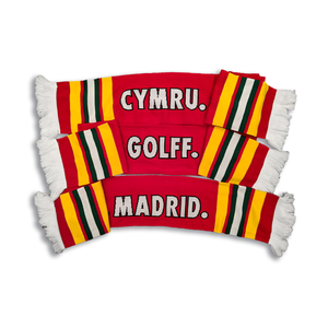 Sgarff 'Cymru. Golff. Madrid.'